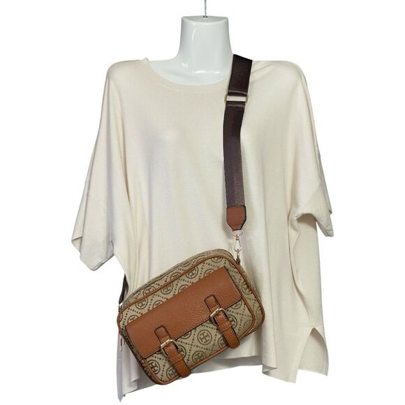 Designer Brown Tan Buckle Crossbody Bag - Picture 1 of 10